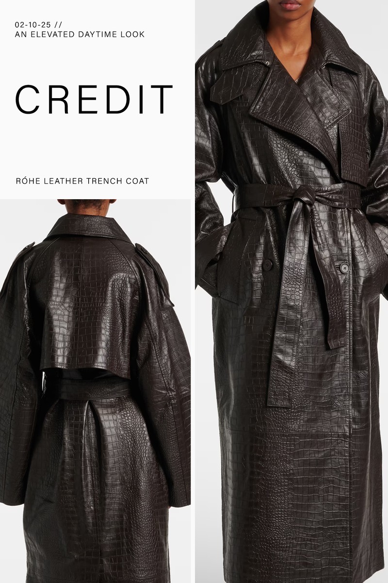 Crocodile-Effect Leather Trench Coat from Róhe 
