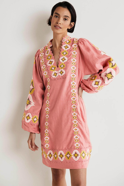 Embroidered Linen Mini Dress from Boden
