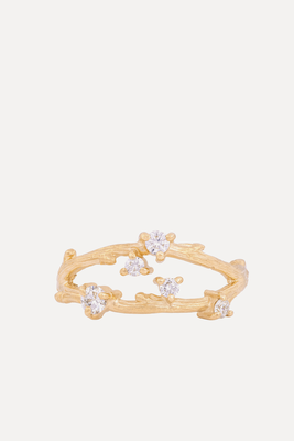 Solid Gold Whispered Dreams Diamond Cluster Double Twig Band Ring