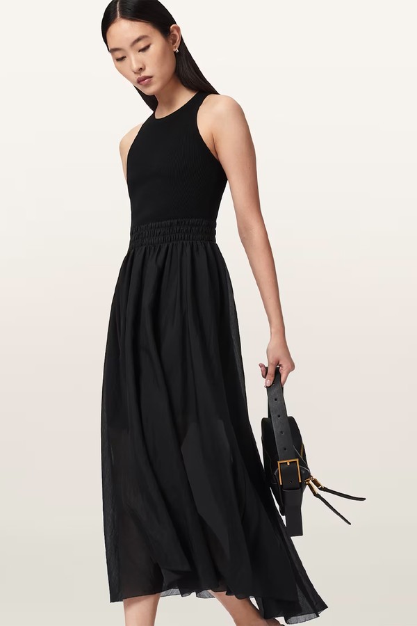 Zenia Sleeveless Asymmetric Midi Dress