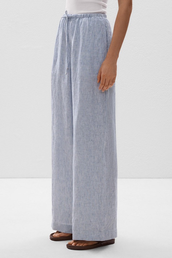 Striped 100% Linen Wide Straight-Leg Trousers from Oysho