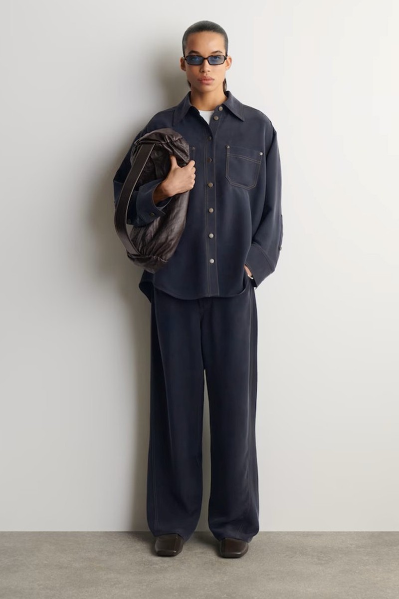 Denim-Effect Silk Trousers