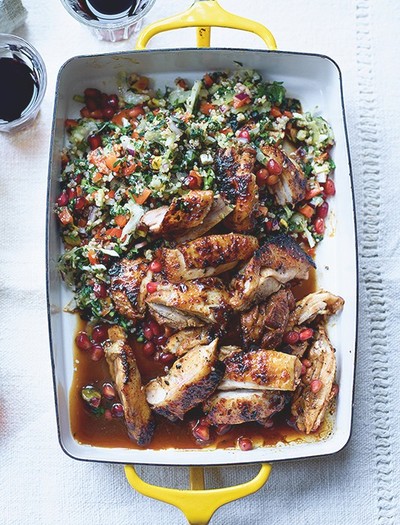 Pomegranate-Glazed Chicken Thighs With Quinoa Salad