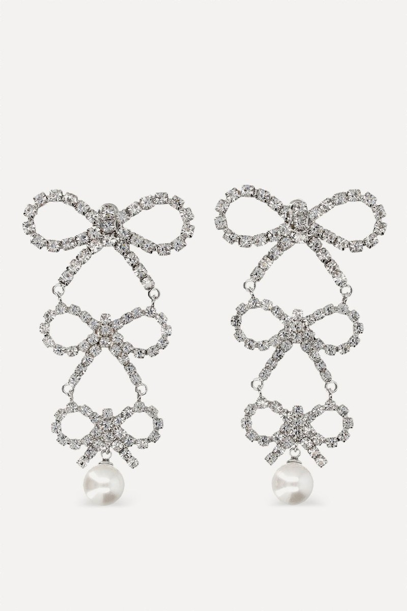 Tiered Crystal-Bow Earrings from Self-Portrait
