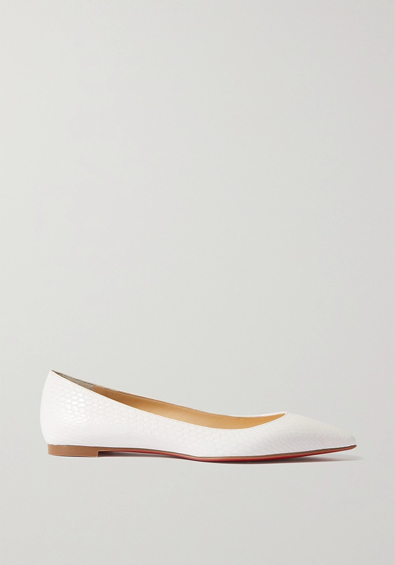 Ballalla Lizard-Effect Leather Point-Toe Flats from Christian Louboutin