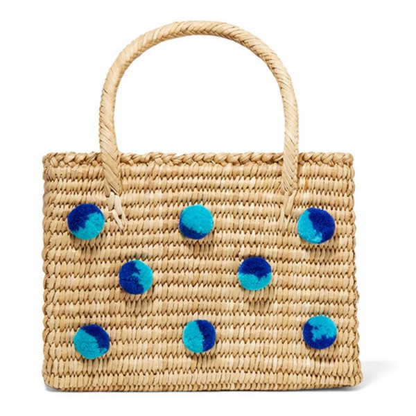 Baby Maldives Pompom-Embellished Woven Raffia Tote from Nannacay