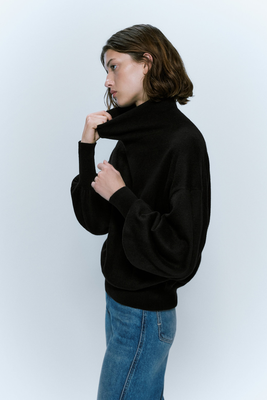 High Neck Sweater With Batwing Sleeves