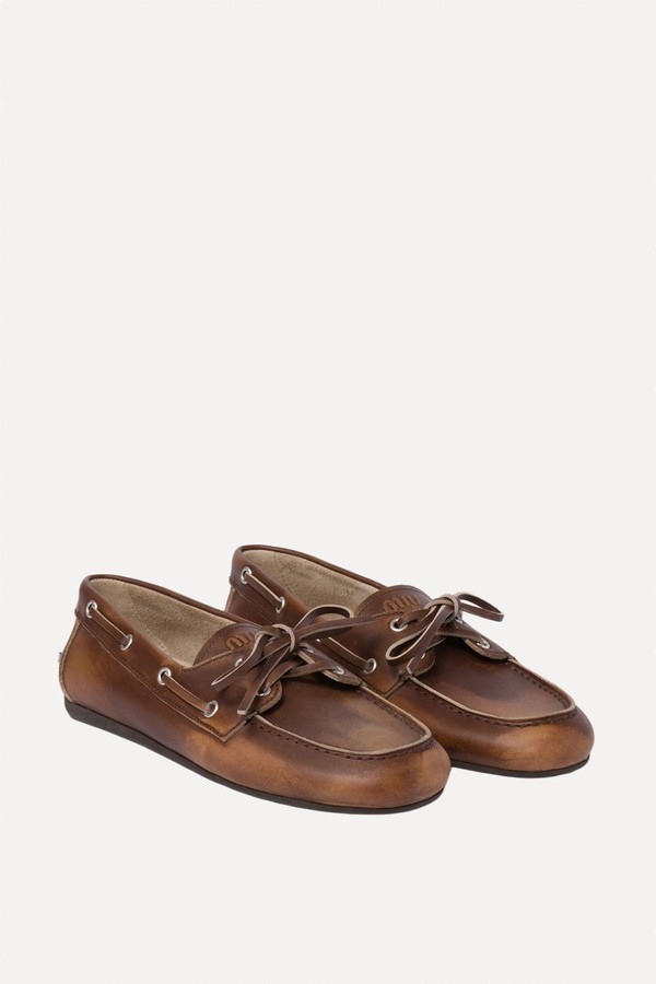 Bleached Leather Deck Shoes from Miu Miu