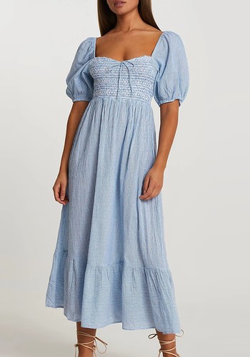 Puff Sleeves Smock Midi Beach Dress from River Island 