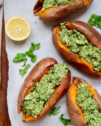 Stuffed Sweet Potatoes With Chicken Pesto