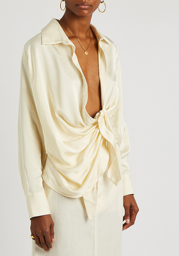 La Chemise Bahia Cream Draped Satin Blouse