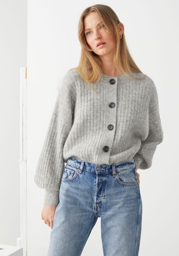 Oversized Ribbed Crewneck Cardigan