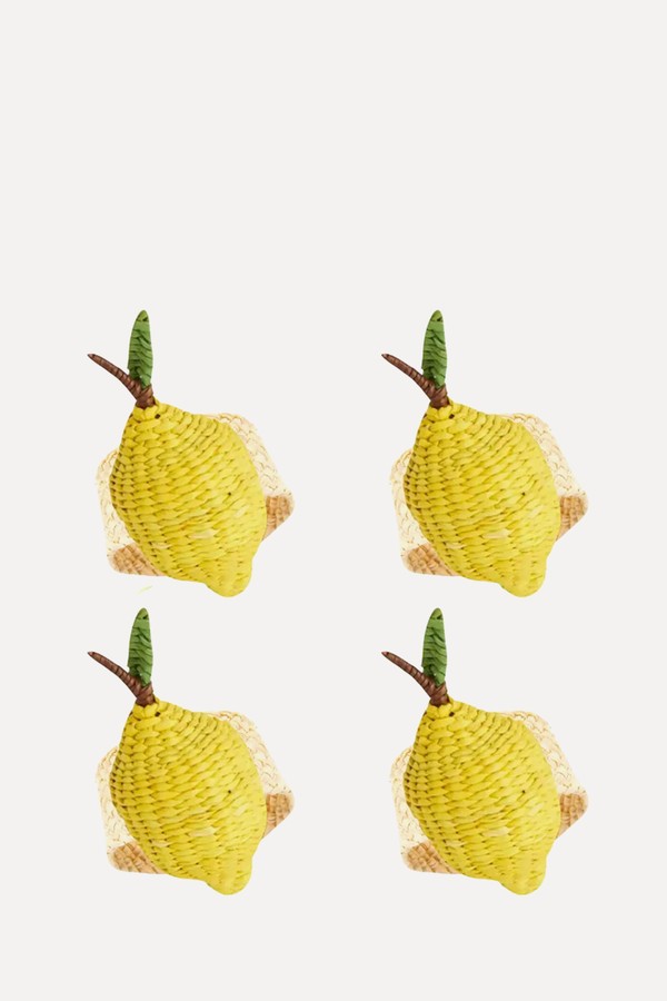 Set Of 4 Woven Straw Lemon Napkin Rings from Washein