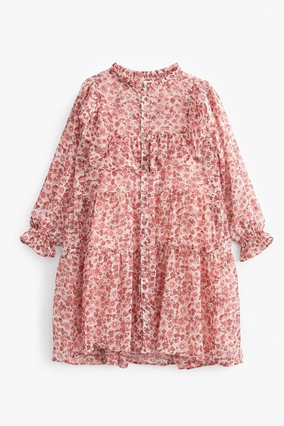 Pink Floral Chiffon Ruffle