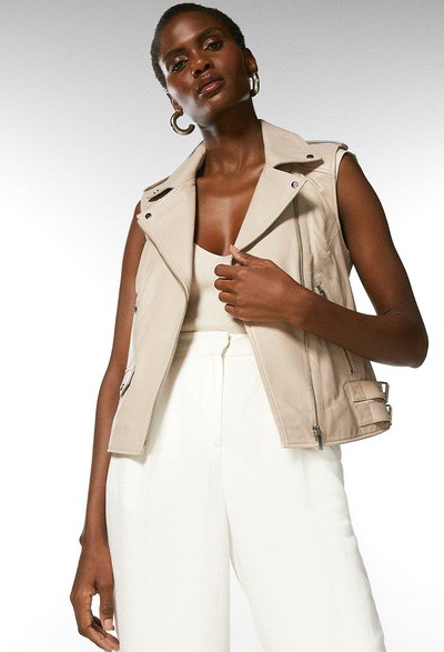 Leather Sleeveless Biker Jacket