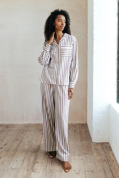 Organic Cotton Sateen Stripe Long Pyjama Set from Chelsea Peers