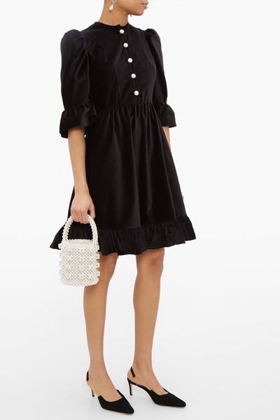 Faux Pearl Buttoned Cotton Velvet Dress from Batsheva