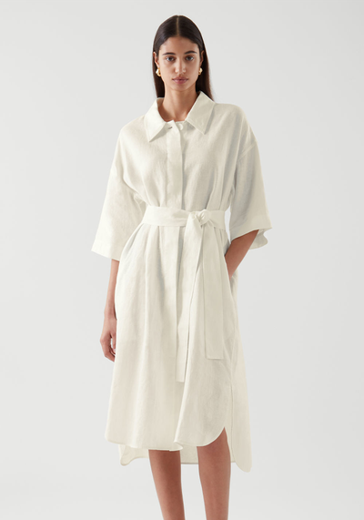 Belted Linen Shirt Dress