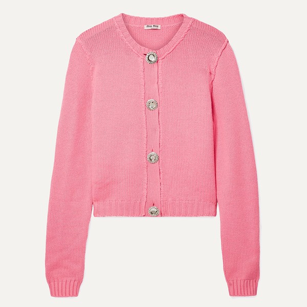 Crystal-Embellished Cashmere Cardigan from Miu Miu