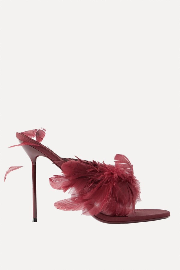  Lidia Feather-Trimmed Leather Mules from PARIS TEXAS