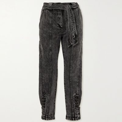 Carmen Belted Acid-Wash High-rise Tapered Jeans from Ulla Johnson