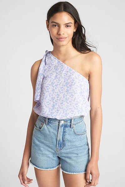 Print One-Shoulder Tie Top