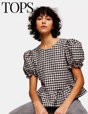 Pink Check Bow Back Puff Blouse, £18 (was £29)