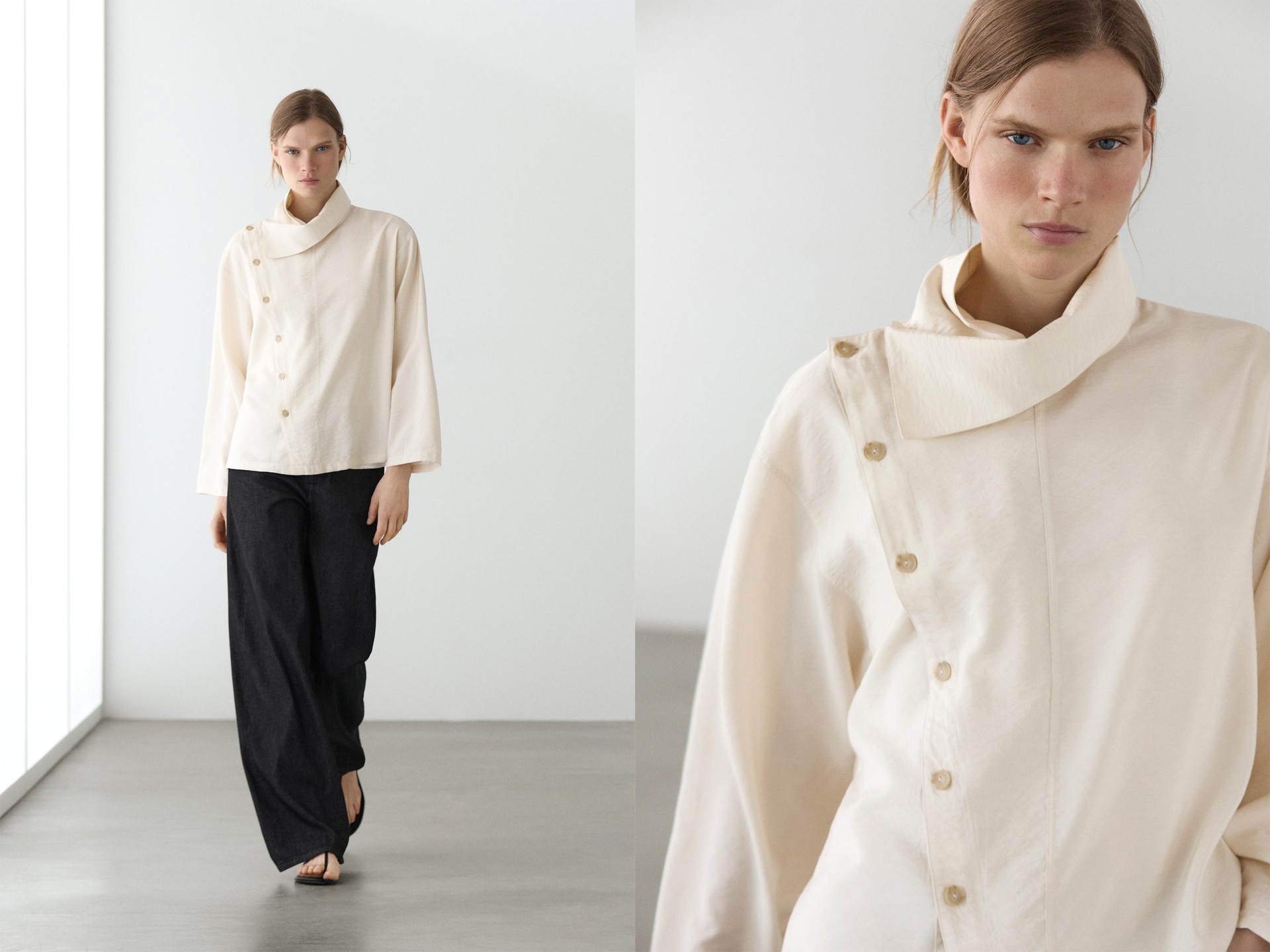 Flowing Shirt Asymmetric Buttons