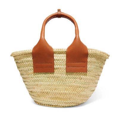 Leather-Trimmed Straw Tote from Hereu