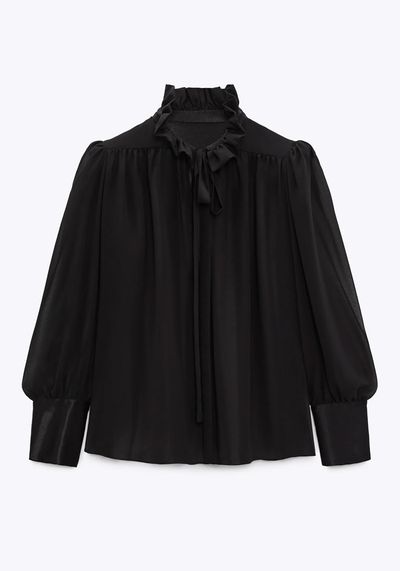 Contrast Blouse With Ruffle Trim from Zara
