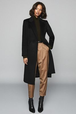 Wool Blend Overcoat In Black
