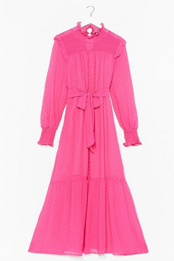 Dobby Shirred Midaxi Smock Dress