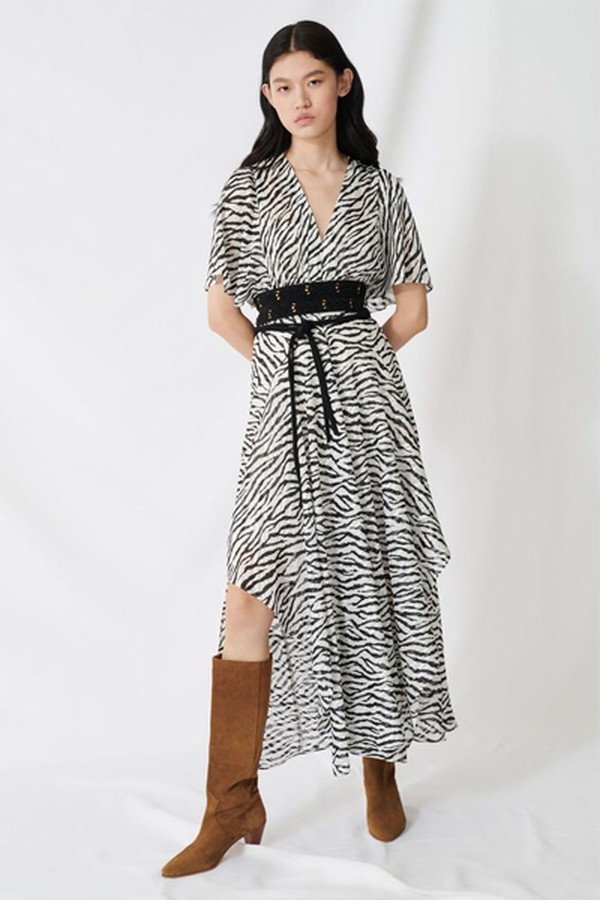 Long Lurex Jacquard Zebra-Print Dress from Maje