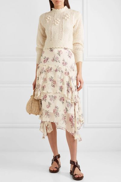 Alex Floral-Print Crinkled Silk-Chiffon Midi Skirt from LoveShackFancy