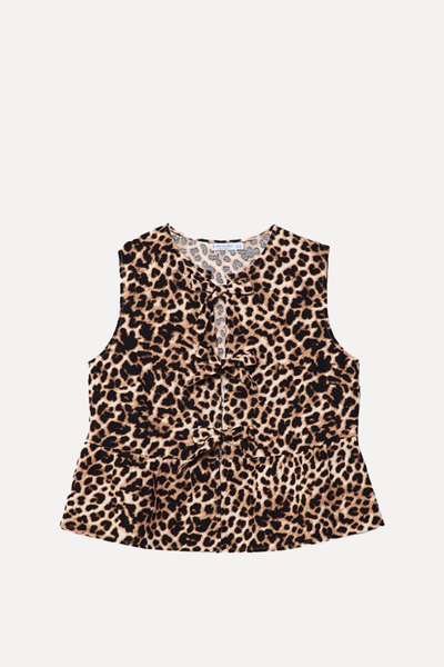 Loose Leopard Print Top With Ties 