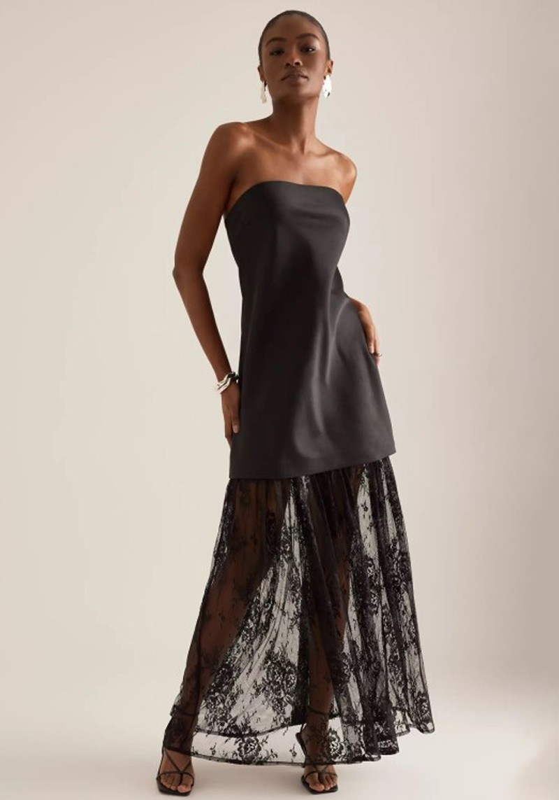 Lace Twofer Strapless Maxi Dress 