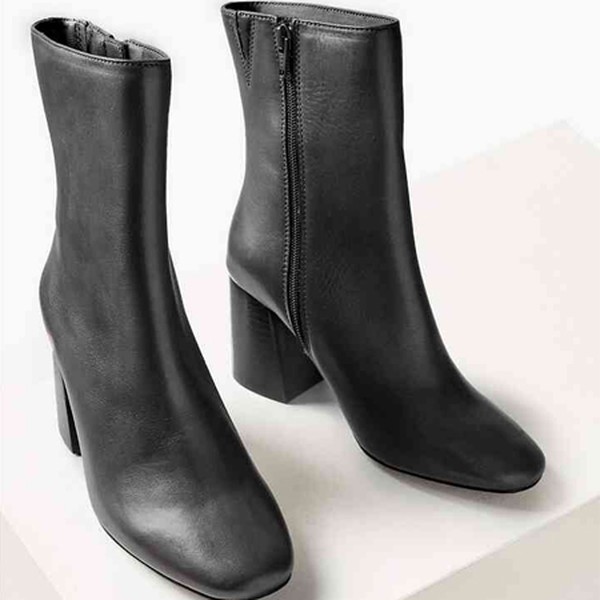 Leather Block Heel Ankle Boots