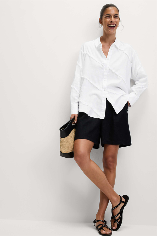 Linen Rich Relaxed Raw Edge Shirt