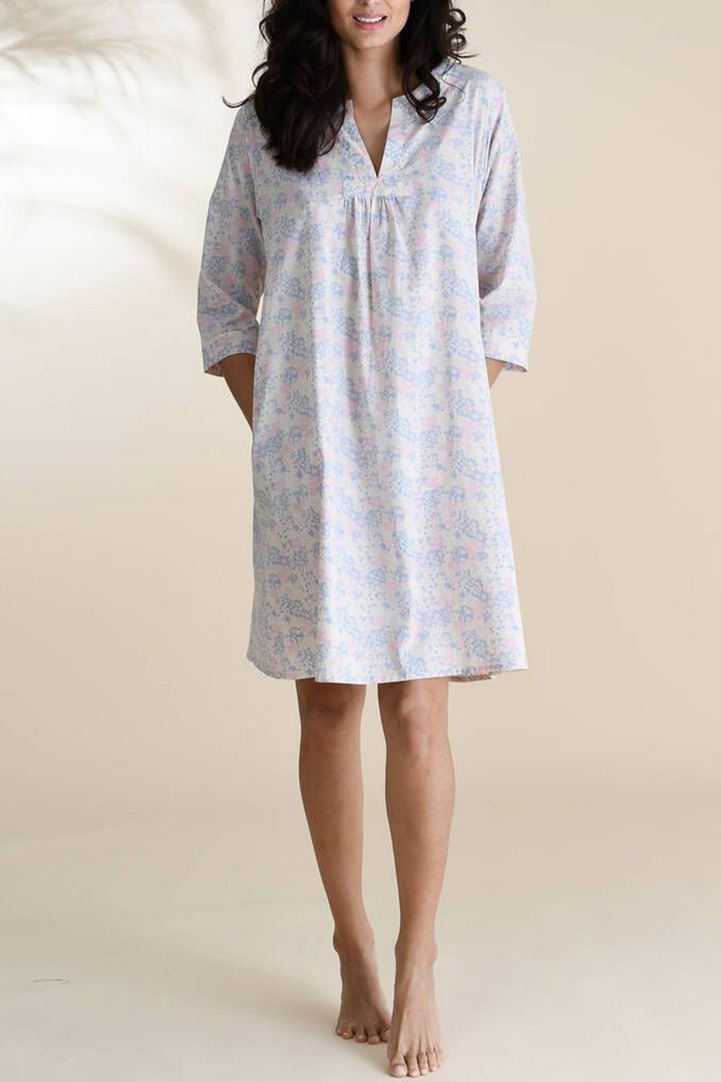 Kaftan Florence Nightie In Pink & Blue Floral Print from Caro London