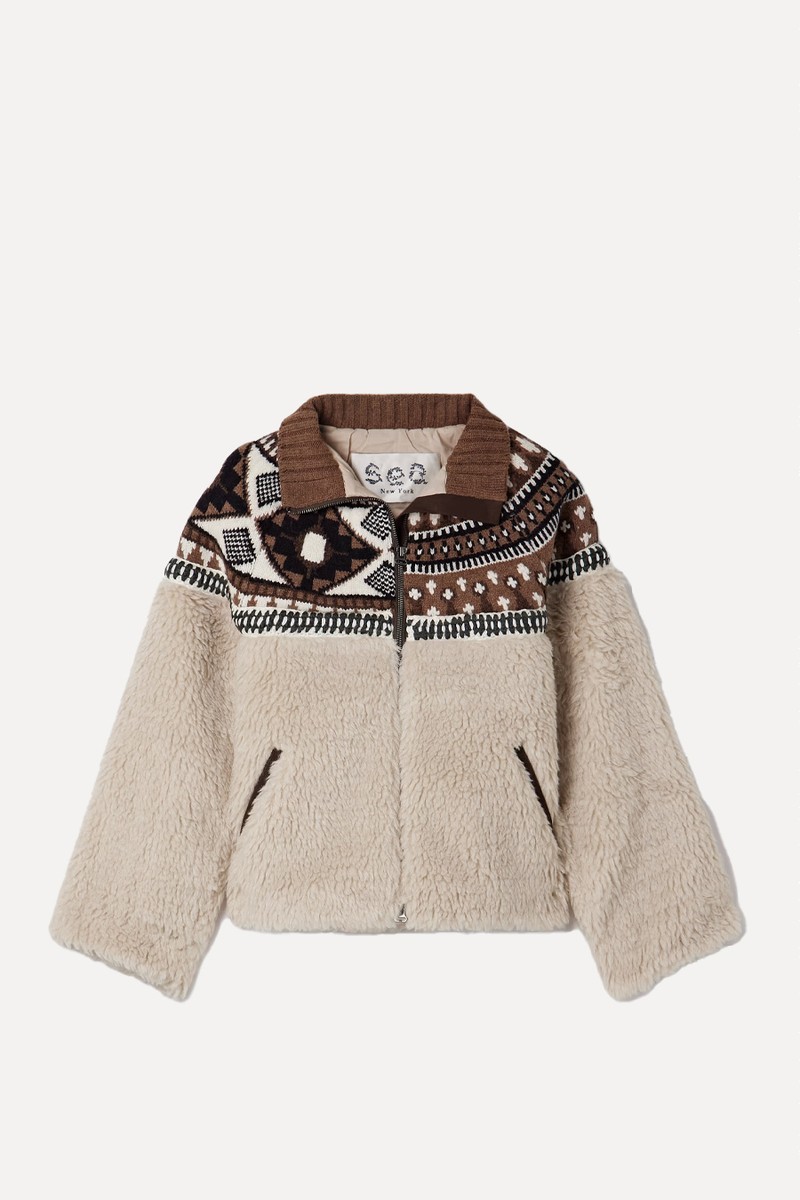 Fair Isle Knit Combo Fleece Jacket from Sea New York