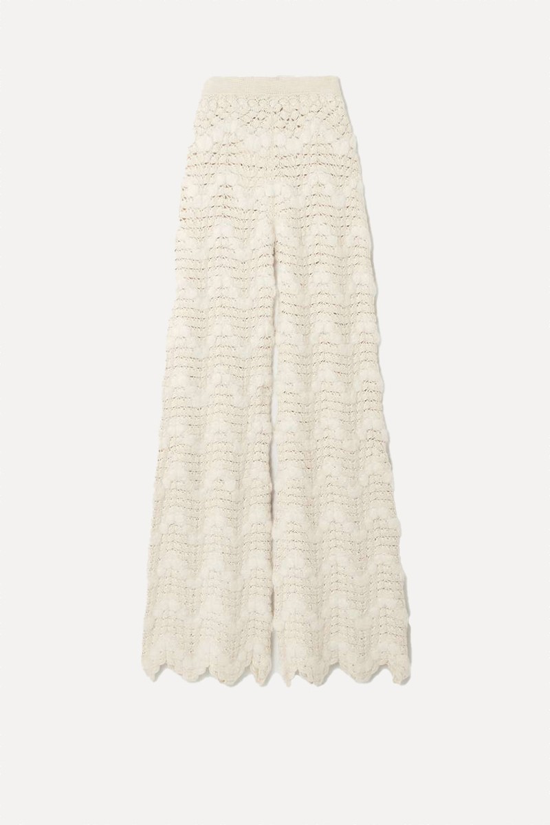 Brisa Scalloped Crocheted Alpaca Wide-Leg Pants from Escvdo
