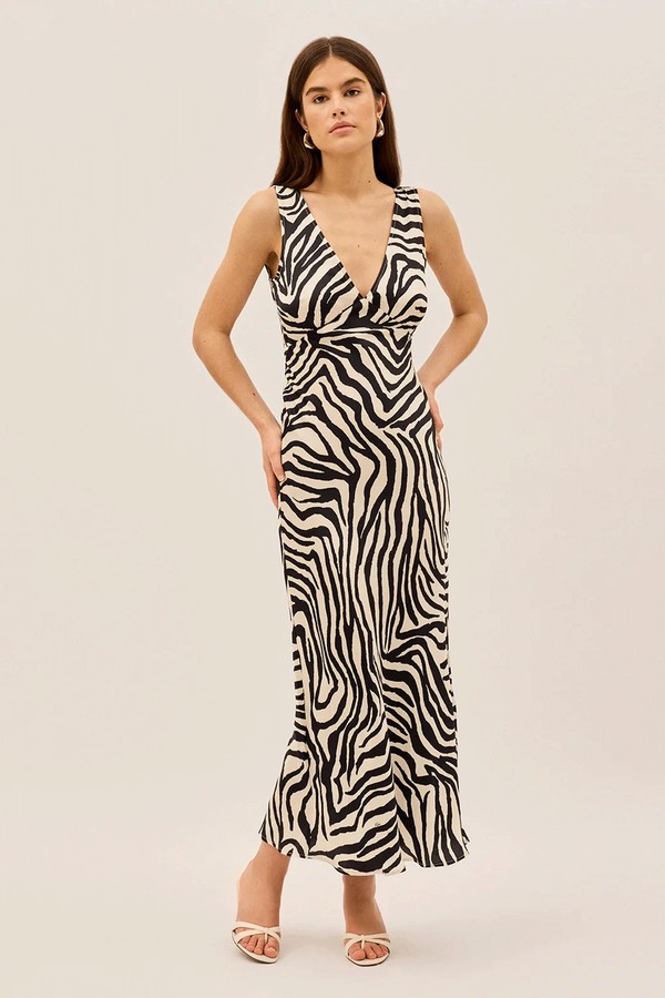 Danna Zebra Print Satin Dress from Kitri