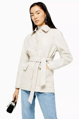 Ecru Faux Leather Tie Shacket from Topshop