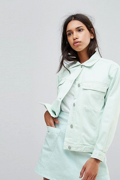 Karin Oversized Pale Mint Denim Jacket from Waven