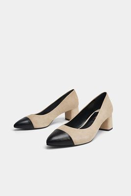 Suede Pointed Mid Heel Court Shoes from Uterque