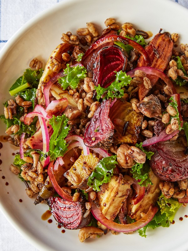 Roasted Vegetable Salad With Spiced Grains & Chestnuts