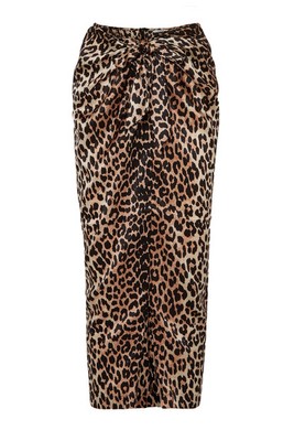 Calla Wrap-Effect Leopard-Print Stretch-Silk Skirt from Ganni 