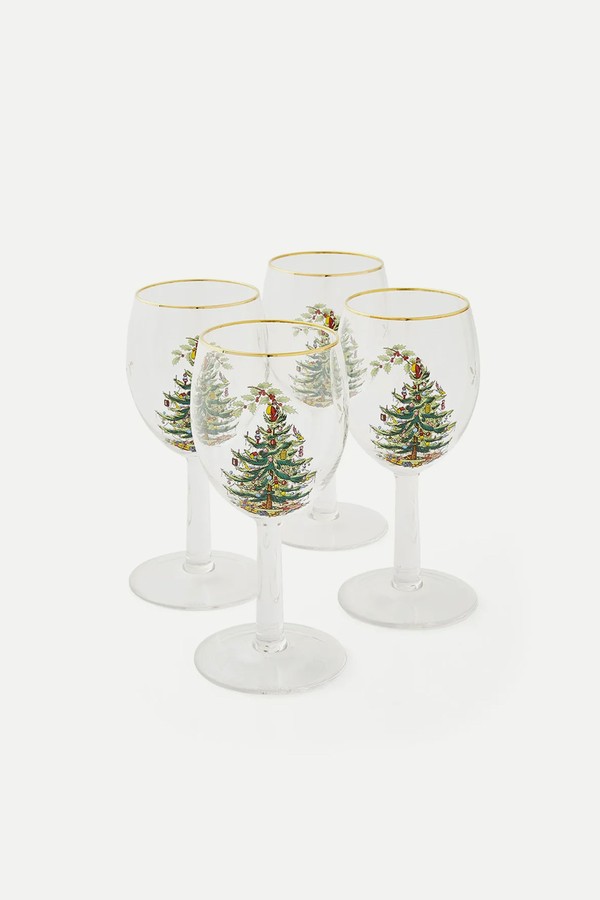 Christmas Tree Set of 4 Wine Glasses