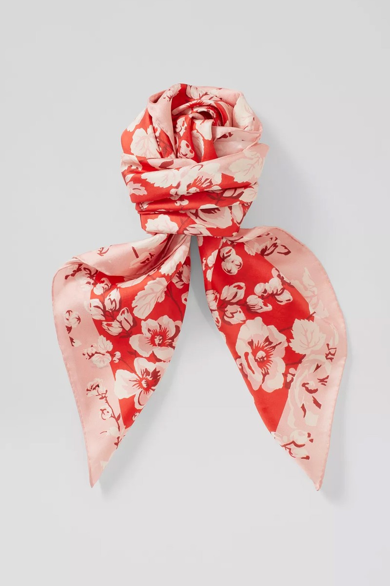 Lyla Pink & Red English Rose Print Silk Scarf from LK Bennett