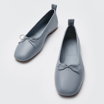 Sky Blue Soft Leather Ballet Flats from Massimo Dutti